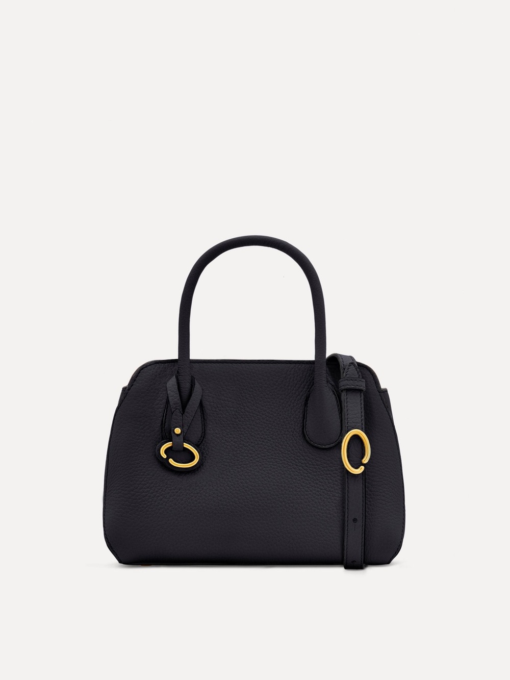 Oscar de la Renta Black Pebble Leather Satchel with Gold Ring Accent